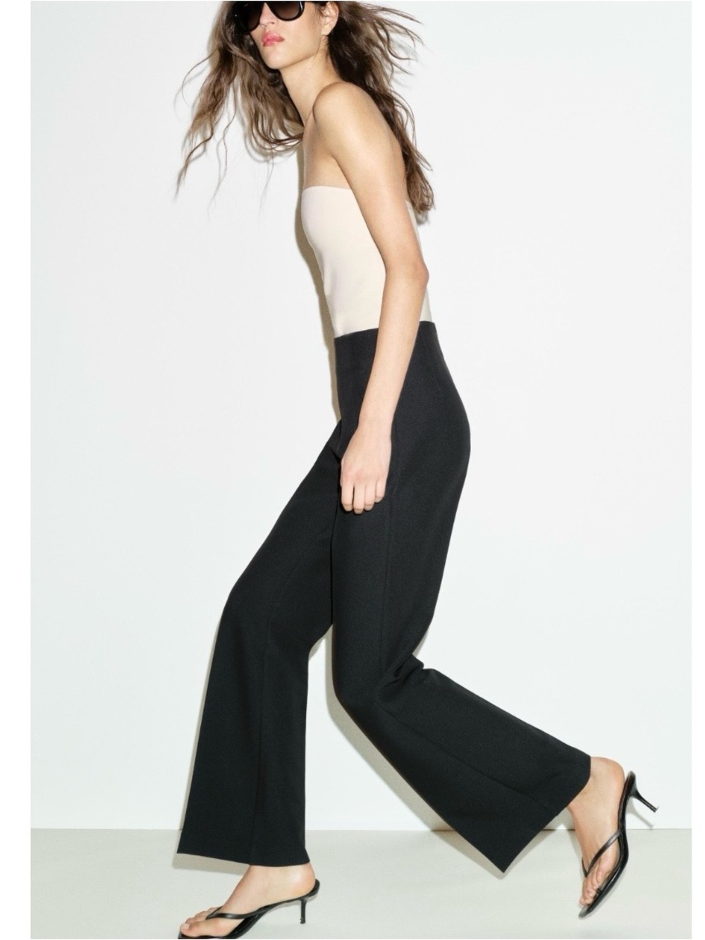 Zara Woman Black Flare High-Waist Crepe Pantsuit Size 6